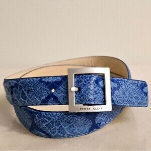 Perry Ellis Snakeskin embossed blue leather belt L